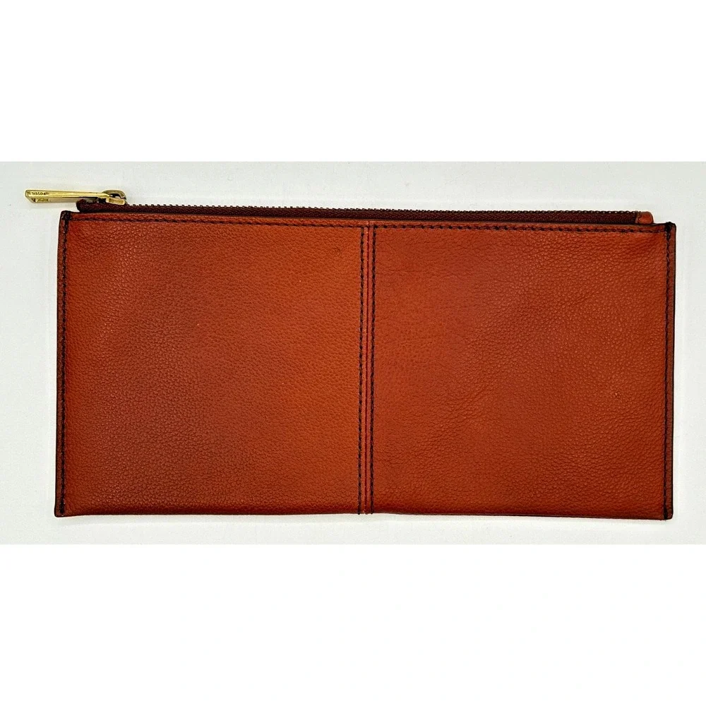 Fossil Pebbled Cowhide Leather Cinnamon Brown Zippered Money Wallet Pouch Clean!
